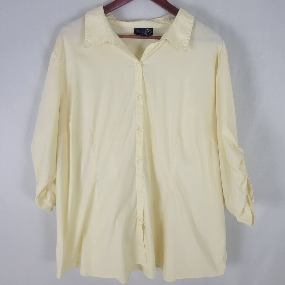 Venezia Shirt Womens 24 Pale Yellow Top Long Cinch Sleeve Semi Sheer Button Up